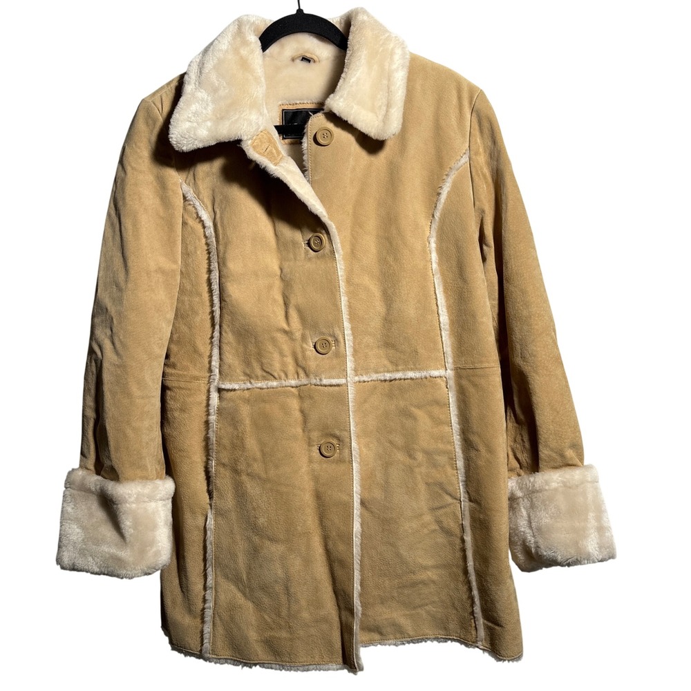 VTG Adler Collection Penny Lane Button Up Tan Brown‎ Suede Jacket Womens L Y2K